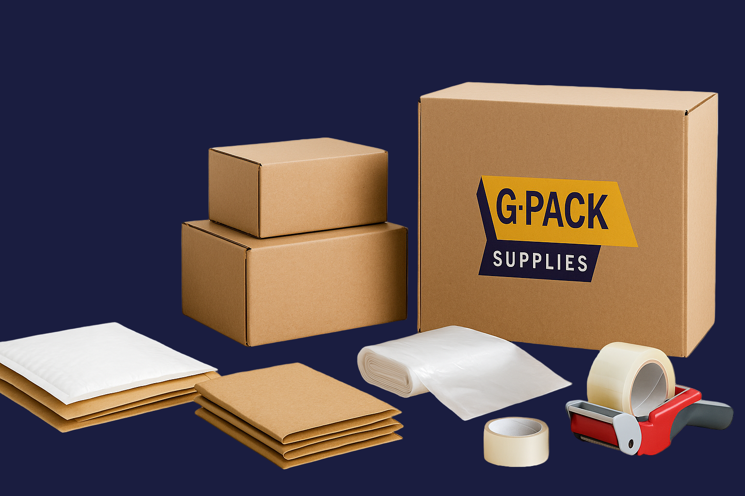 Gpack Supplies packaging materials including boxes, tape, and bubble wrap in miami