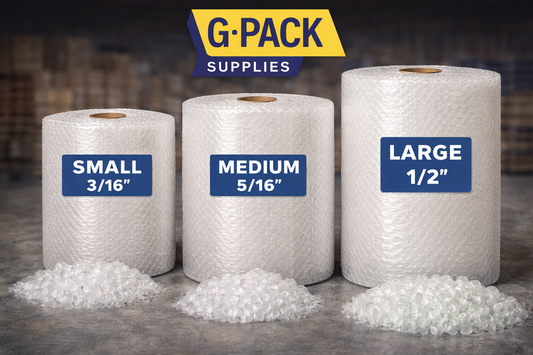 Bubble wrap rolls small 3/16 inch, medium 5/16 inch, and large 1/2 inch with foam rolls and packing peanuts gpack supplies miami 