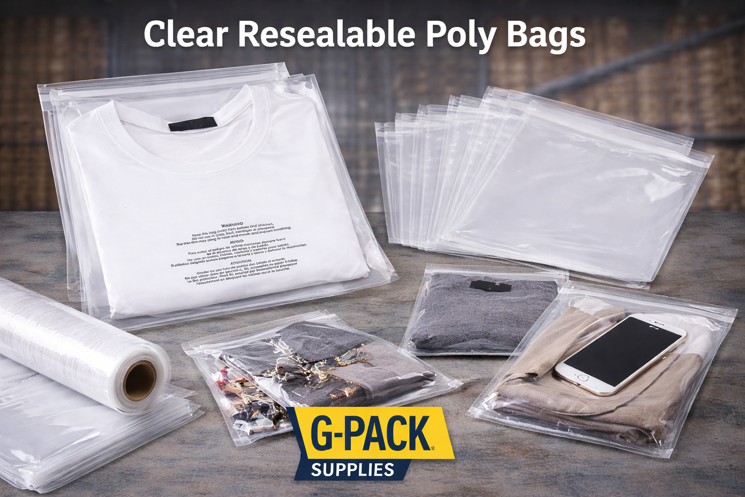 Clear resealable poly bags with suffocation warning wholesale in Miami warehouse Gpack Supplies