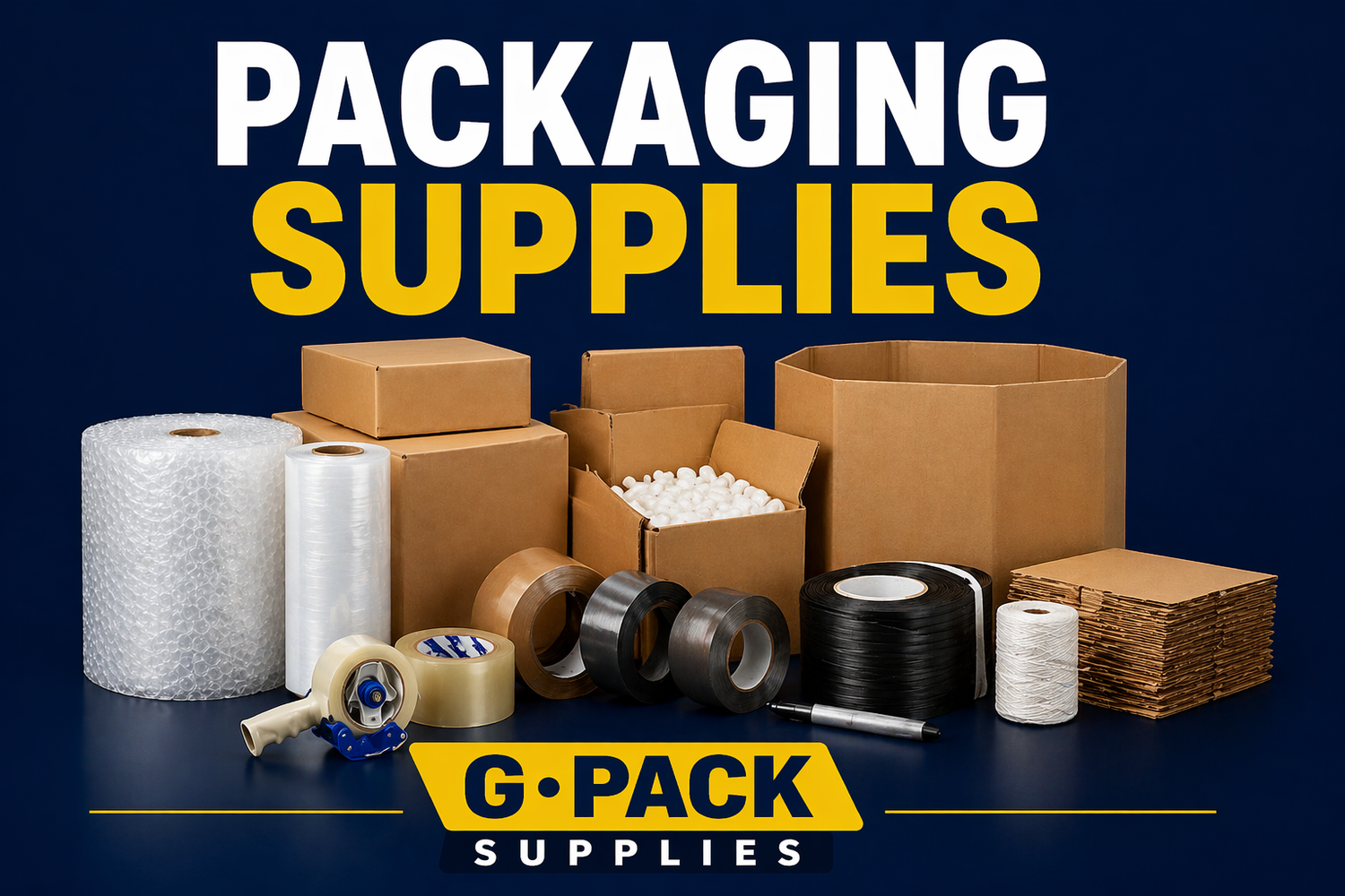 Packaging supplies boxes tape bubble wrap stretch film and shipping materials wholesale Miami warehouse Gpack Supplies