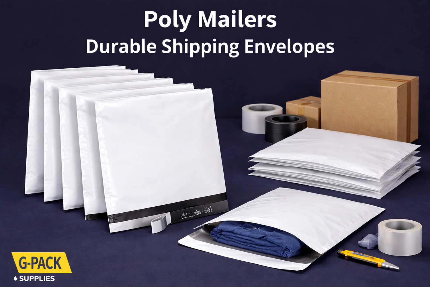 Poly mailers self seal shipping bags for eCommerce packaging and mailing in multiple sizes Gpack Supplies Miami warehouse