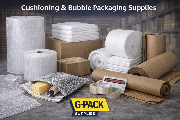 Cushioning and bubble packaging supplies including bubble wrap foam rolls and kraft paper rolls wholesale in Miami warehouse Gpack Supplies