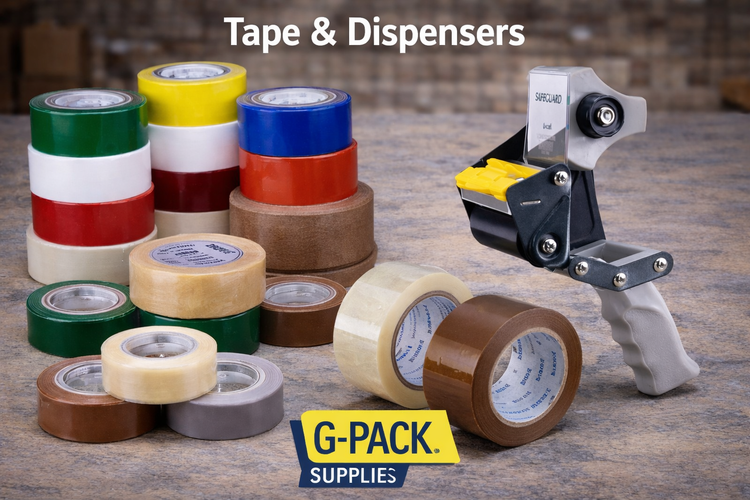 Packing tape and dispenser clear brown and colored rolls wholesale in Miami warehouse Gpack Supplies