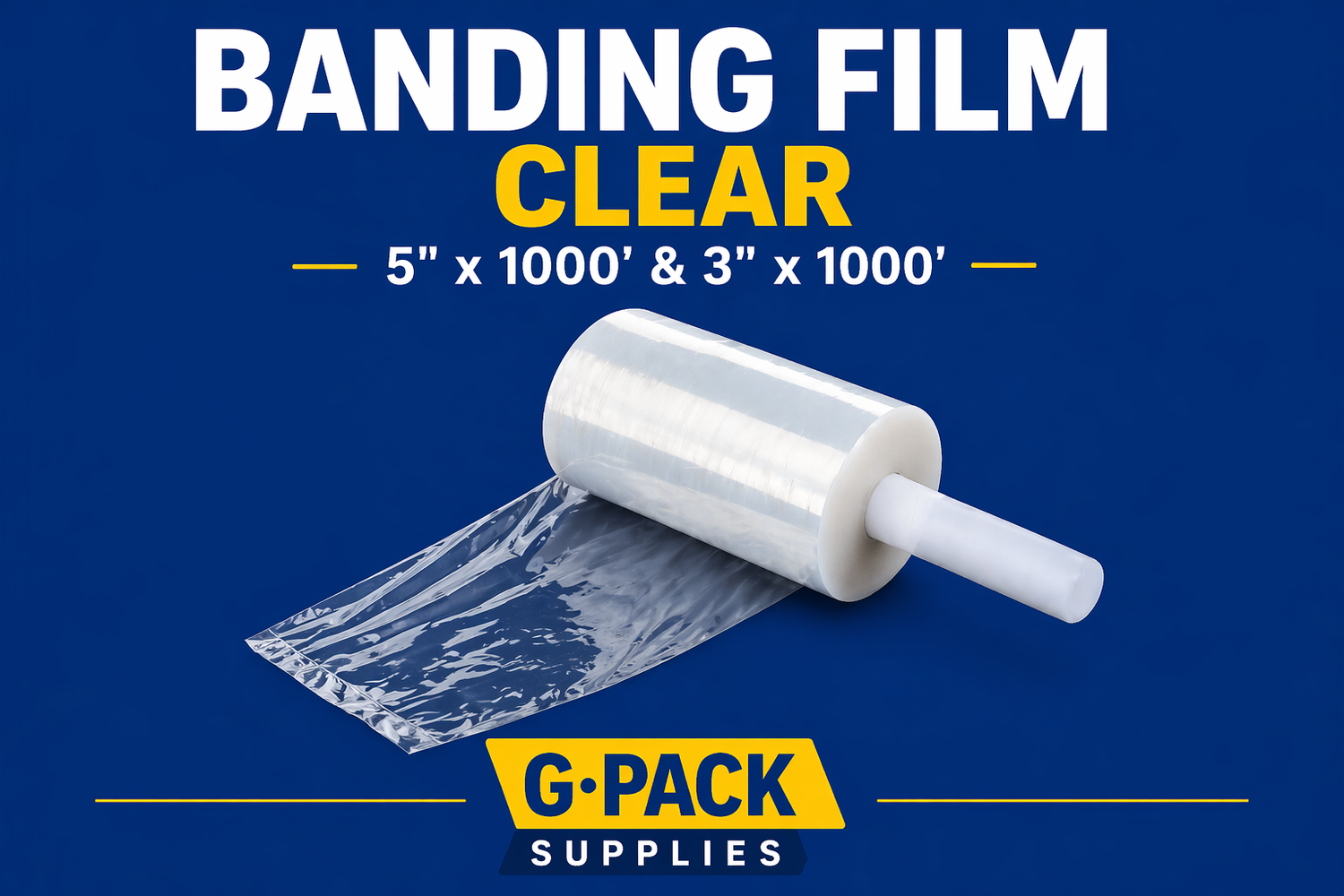 Banding film clear 5 x 1000 and 3 x 1000 for bundling packaging and pallet securing Gpack Supplies Miami warehouse