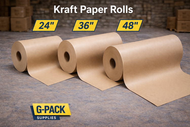Kraft paper rolls 24 36 and 48 inches for packaging void fill and wrapping in warehouse operations Gpack Supplies