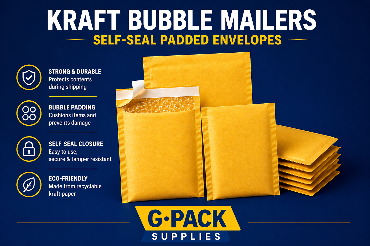 Kraft bubble mailers self seal padded envelopes for shipping packaging protection Gpack Supplies Miami warehouse