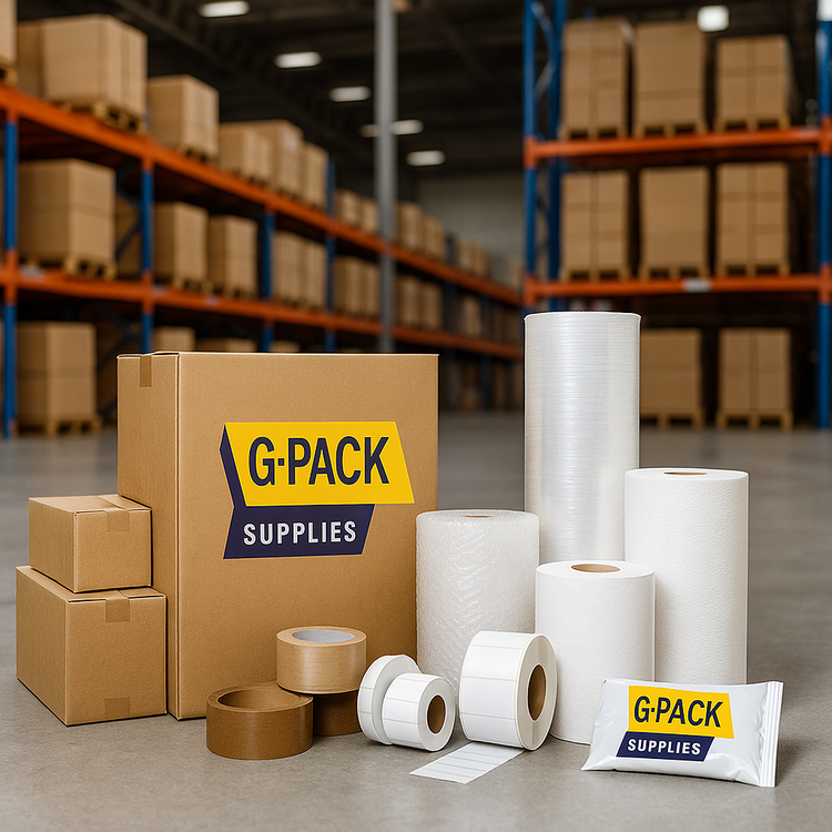 All packaging supplies — boxes, cushioning, tape, wrap, labels — Gpack Supplies