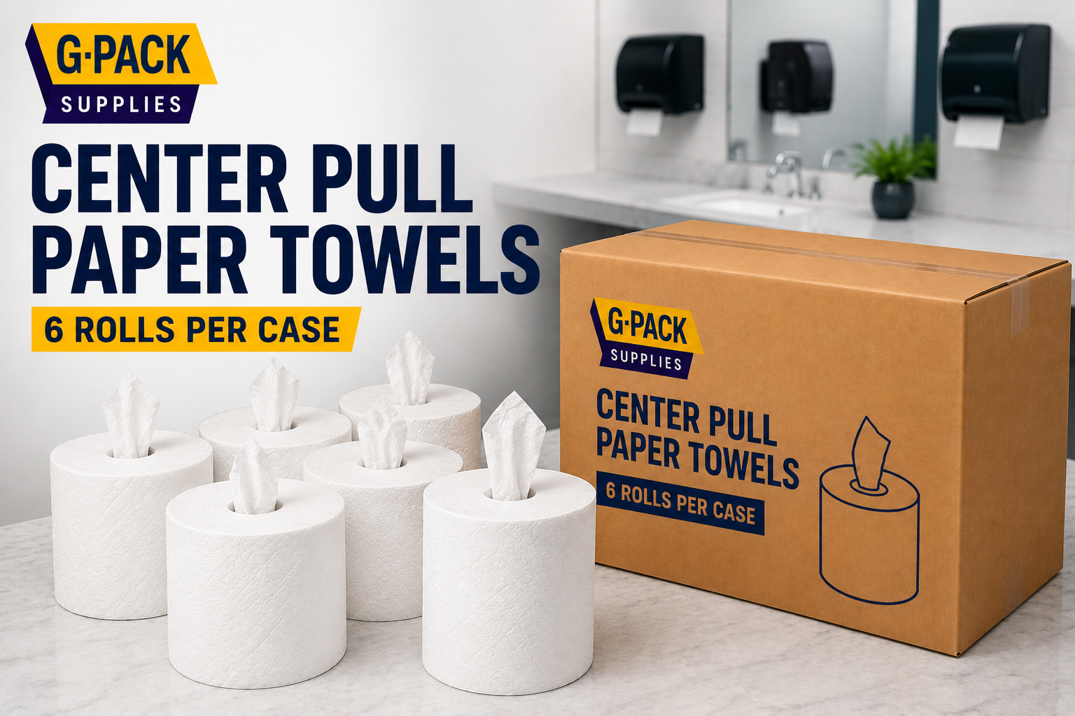 Center pull paper towels commercial grade 6 rolls per case for restrooms kitchens and janitorial supply Gpack Supplies Miami warehouse
