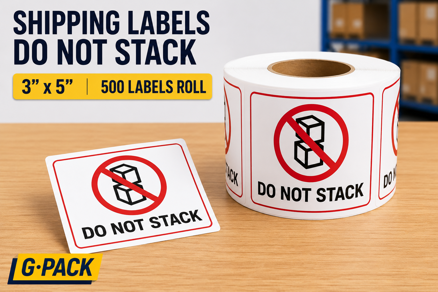 Do not stack shipping labels 3 x 5 inch 500 labels roll for package handling instructions warehouse shipping protection and logistics packaging Gpack Supplies Miami warehouse
