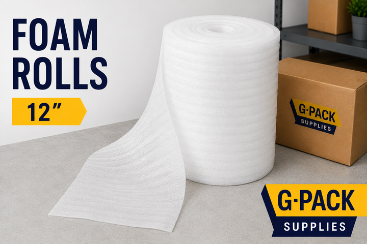 Foam rolls 12 inch protective packaging foam wrap for cushioning fragile products and shipping protection Gpack Supplies Miami warehouse
