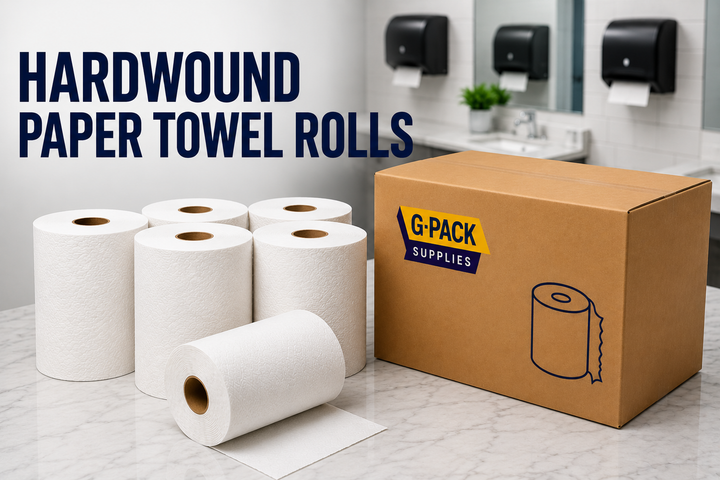 Hardwound paper towel rolls commercial grade 6 rolls per case for restrooms offices and janitorial supply Gpack Supplies Miami warehouse
