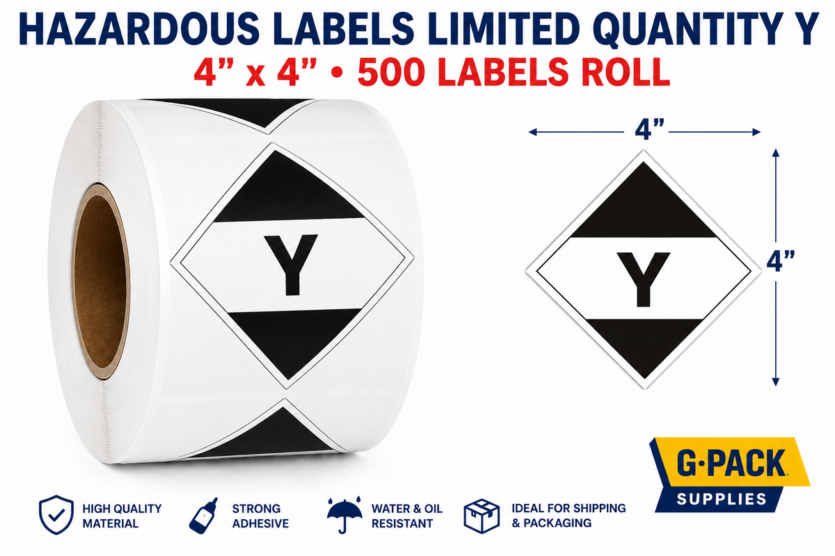 Hazardous labels limited quantity Y 4x4 inch 500 labels per roll shipping hazard warning stickers for dangerous goods packaging wholesale Miami warehouse Gpack Supplies
