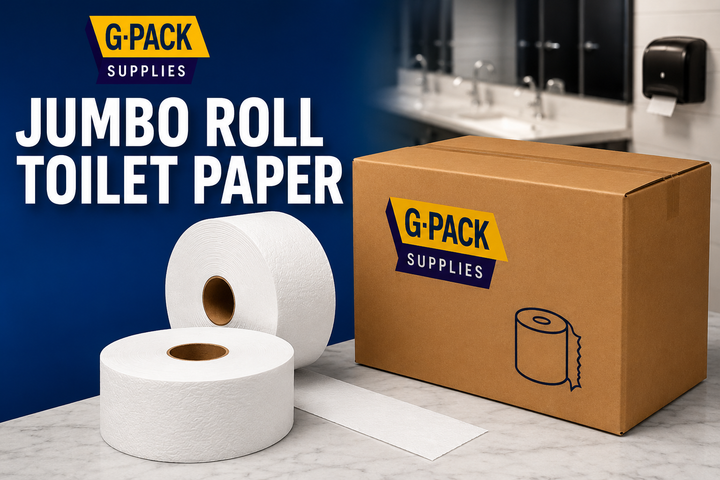 Jumbo roll toilet paper 2 ply 12 rolls per case commercial grade restroom paper supplies Gpack Supplies Miami warehouse
