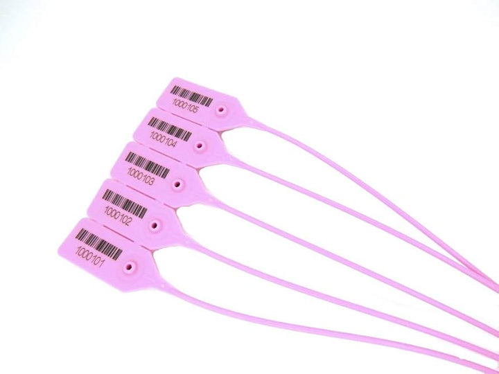 Pink cable ties with barcodes plastic seals gpack supplies miami