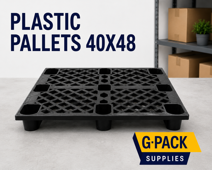 Plastic pallets 40x48 heavy duty reusable warehouse shipping pallets for industrial storage and distribution Gpack Supplies Miami warehouse

