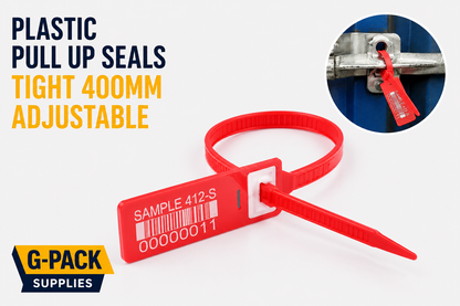 Plastic pull up security seals 400mm adjustable tamper evident seals for cargo containers trucks and logistics security Gpack Supplies Miami warehouse
