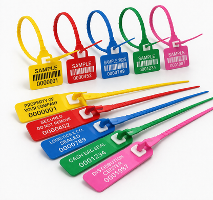 Plastic pull up security seals with barcode and serial number gpack supplies