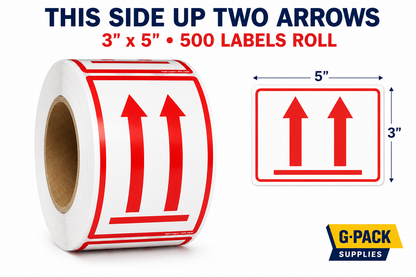 This side up two arrows label roll 3x5 inch 500 labels per roll shipping orientation warning stickers for boxes and packaging wholesale Miami warehouse Gpack Supplies
