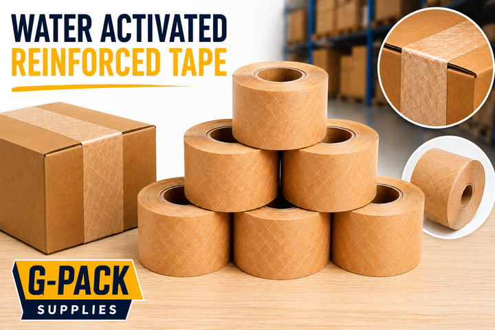 Water activated reinforced tape 3 inch x 500 feet 6 rolls case kraft carton sealing tape for heavy duty shipping Gpack Supplies Miami warehouse
