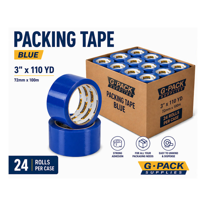 Blue Packing Tape 3 x 110 yd – 24 Rolls per Case (Acrylic Adhesive) - alternate product view 1 - Gpack Supplies