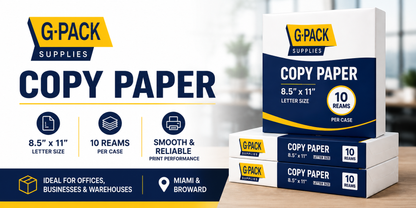 Copy paper 8.5 x 11 inches with 10 reams per case for office printing, warehouses, schools, and business operations in Miami.