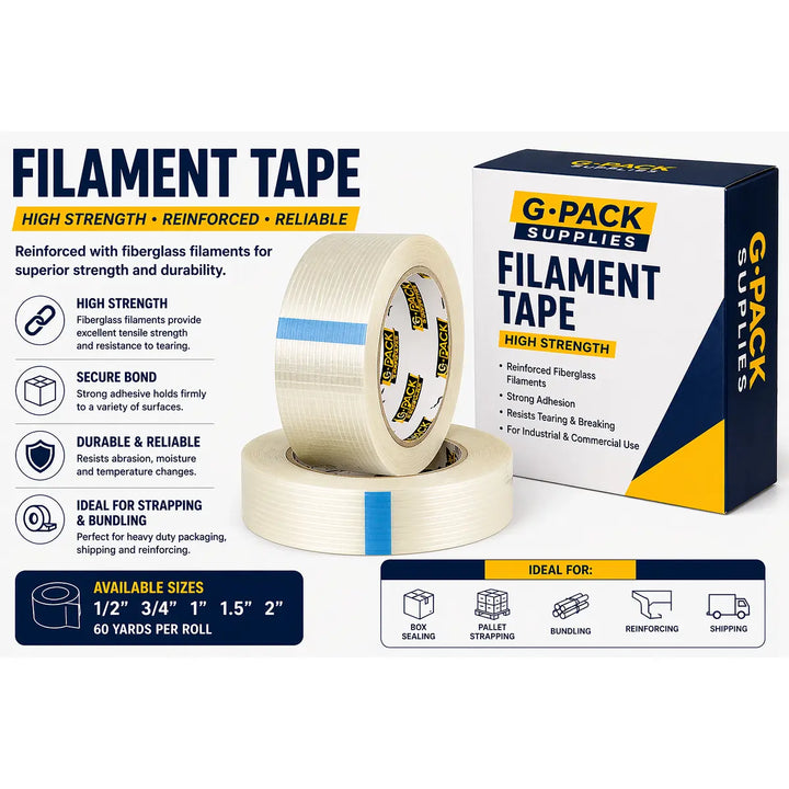 Filament Tape – 1 x 60 yd – Reinforced Strapping Tape – 36 Rolls Case | Gpack Supplies