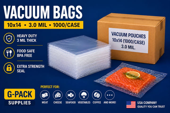 Vacuum bags 10x14 3 mil 1000 case for food packaging and commercial vacuum sealing Gpack Supplies Miami warehouse
