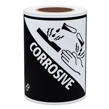 Hazardous Labels Class 8 Corrosive – 4 x 4 – 500 Labels Roll