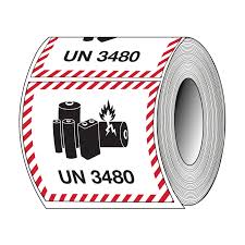 Hazardous Labels Lithium Battery UN3480 – 4.7 x 4.3 – 500 Labels Roll