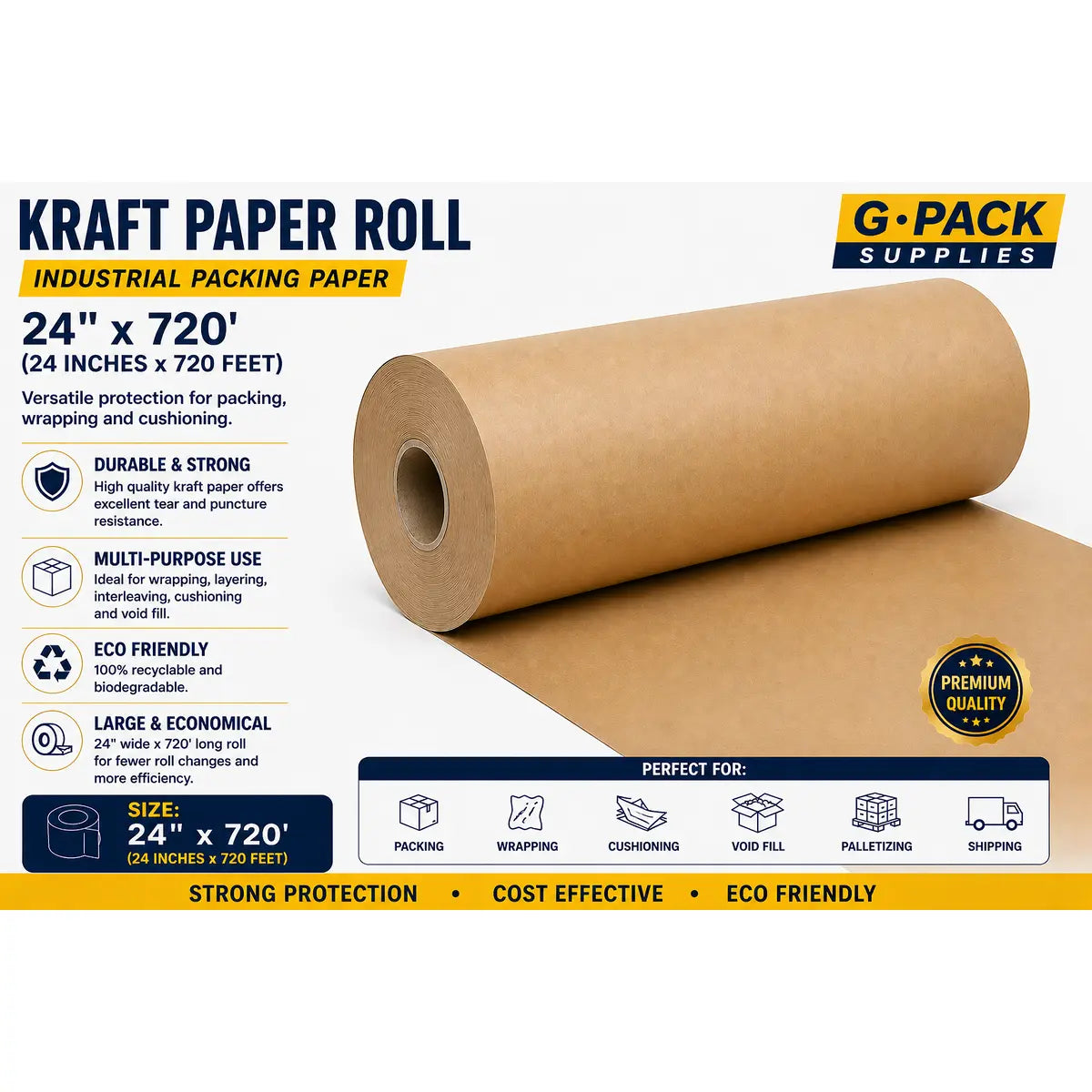 Kraft Paper Rolls – 24 x 720 ft – 40 lb | Gpack Supplies