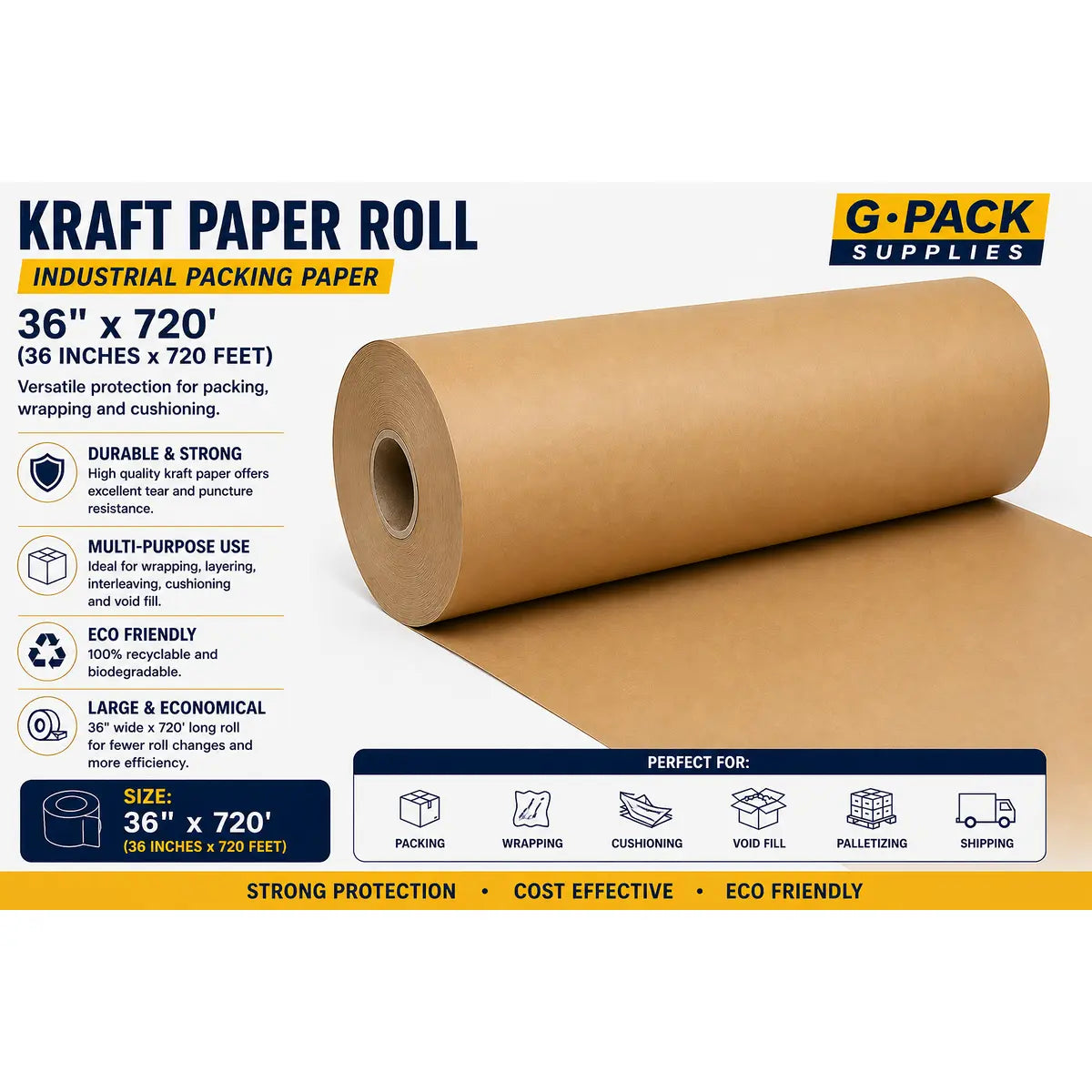 Kraft Paper Rolls – 36 x 720 ft – 40 lb | Gpack Supplies