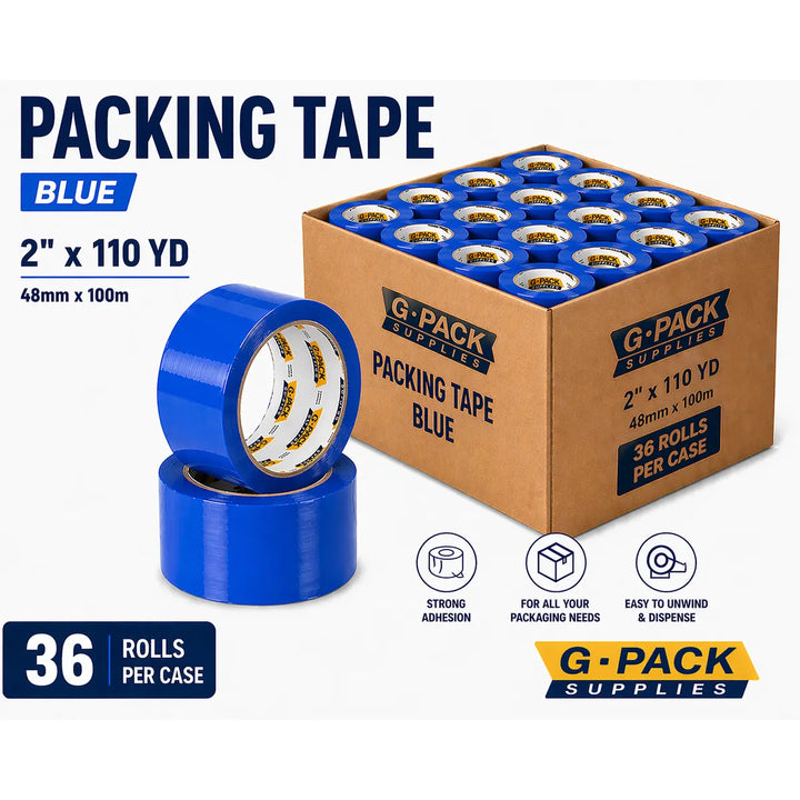 Blue Packing Tape 2 x 110 yd – 36 Rolls per Case (Acrylic Adhesive) | Gpack Supplies