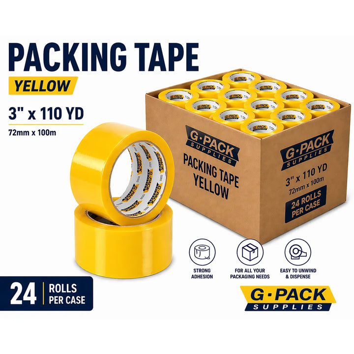 Packing Tape Yellow 3 x 110yd / 24 Rolls (Acrylic Adhesive) | Gpack Supplies