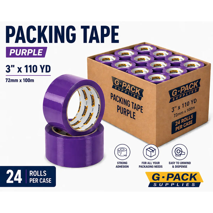 Purple Packing Tape 3 x 110 yd – 24 Rolls per Case (Acrylic Adhesive) | Gpack Supplies