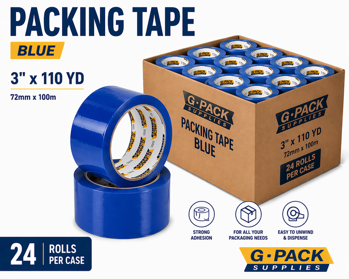 Blue Packing Tape 3 x 110 yd – 24 Rolls per Case (Acrylic Adhesive)
