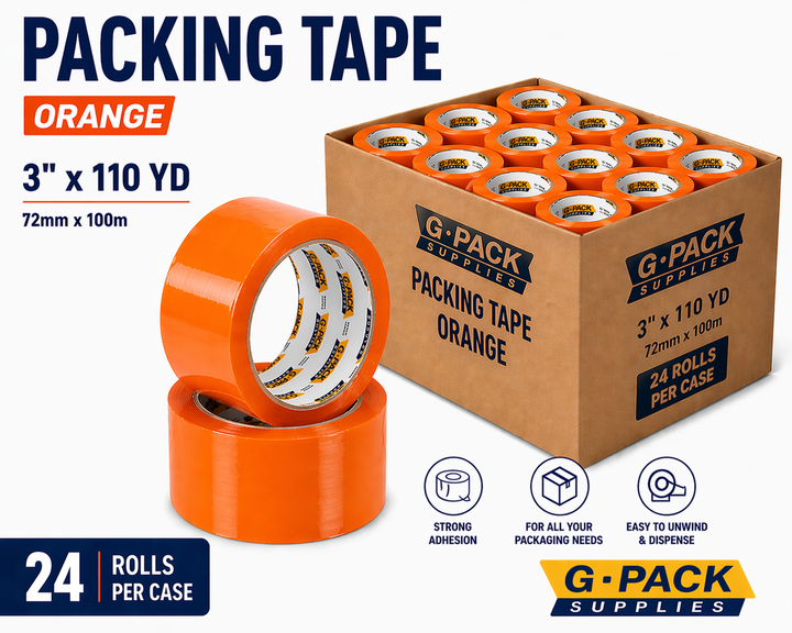 Packing tape orange 3 inch x 110 yard 24 rolls per case carton sealing tape for packaging and shipping wholesale Miami warehouse Gpack Supplies
