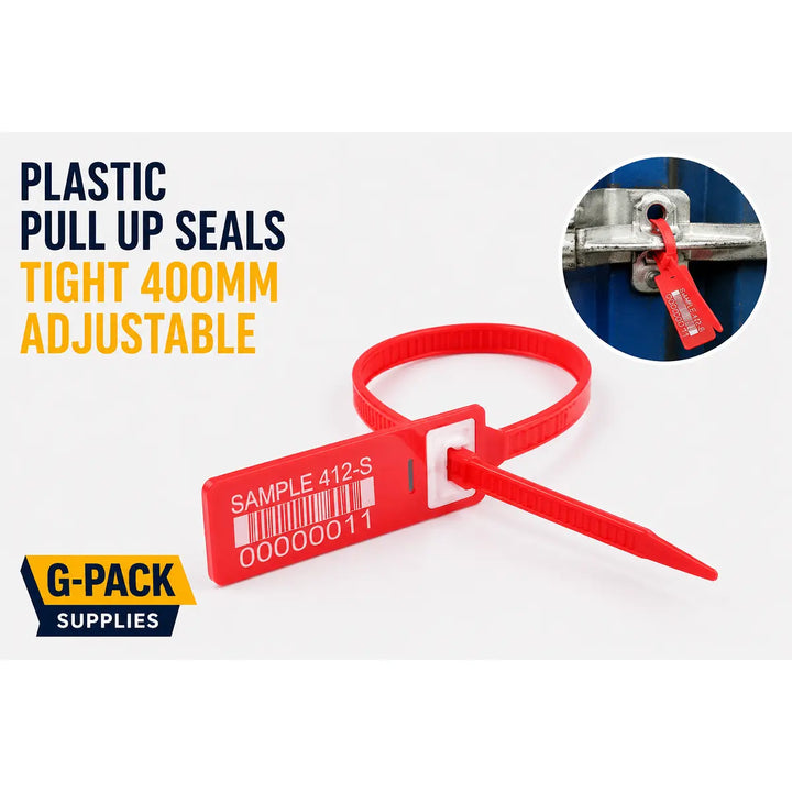 Plastic Pull Up Seals 400mm Adjustable Red – 100 Pack Tamper Evident Security Seals | Gpack Supplies