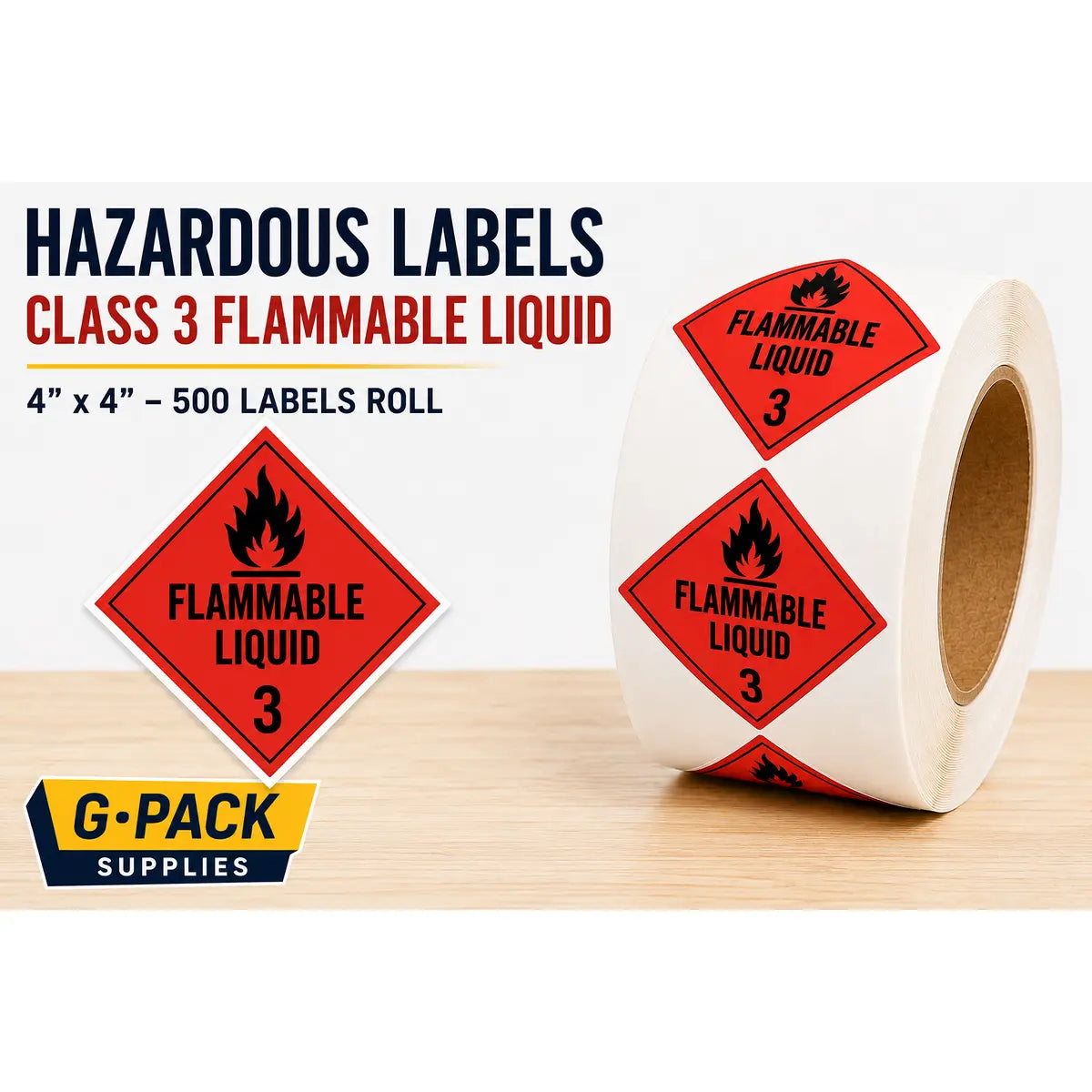 Hazardous Labels Class 3 Flammable Liquid – 4 x 4 – 500 Labels Roll | Gpack Supplies