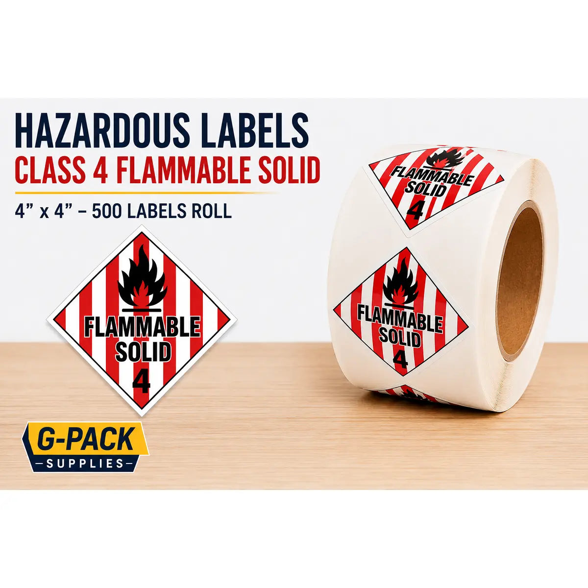Hazardous Labels Class 4 Flammable Solid – 4 x 4 – 500 Labels Roll | Gpack Supplies