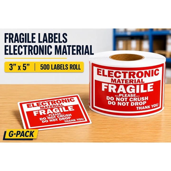 Fragile Labels Electronic Material – 3 x 5 – 500 Labels Roll | Gpack Supplies