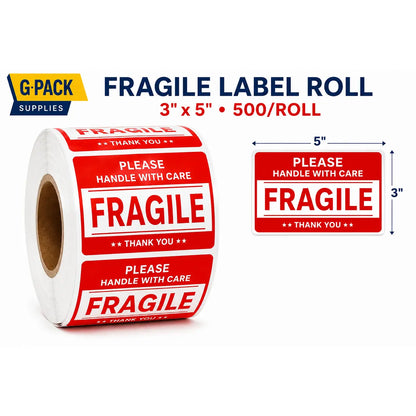 Shipping Fragile Labels Please Handle with Care – 3 x 5 – 500 Labels Roll | Gpack Supplies