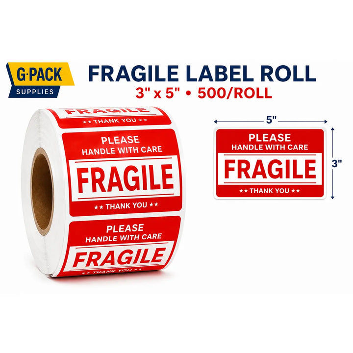 Shipping Fragile Labels Please Handle with Care – 3 x 5 – 500 Labels Roll | Gpack Supplies