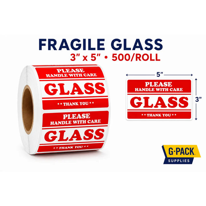 Shipping Labels Please Handle with Care Glass – 3 x 5 – 500 Labels Roll | Gpack Supplies