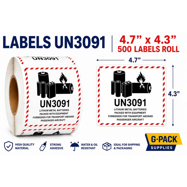 Hazardous Labels Lithium Battery UN3091 – 4.7 x 4.3 – 500 Labels Roll | Gpack Supplies