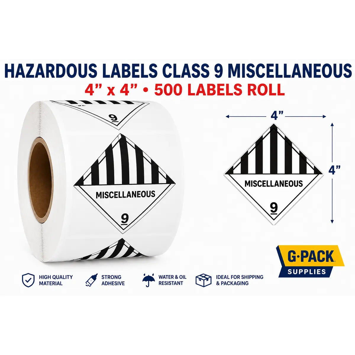 Hazardous Labels Class 9 Miscellaneous – 4 x 4 – 500 Labels Roll | Gpack Supplies