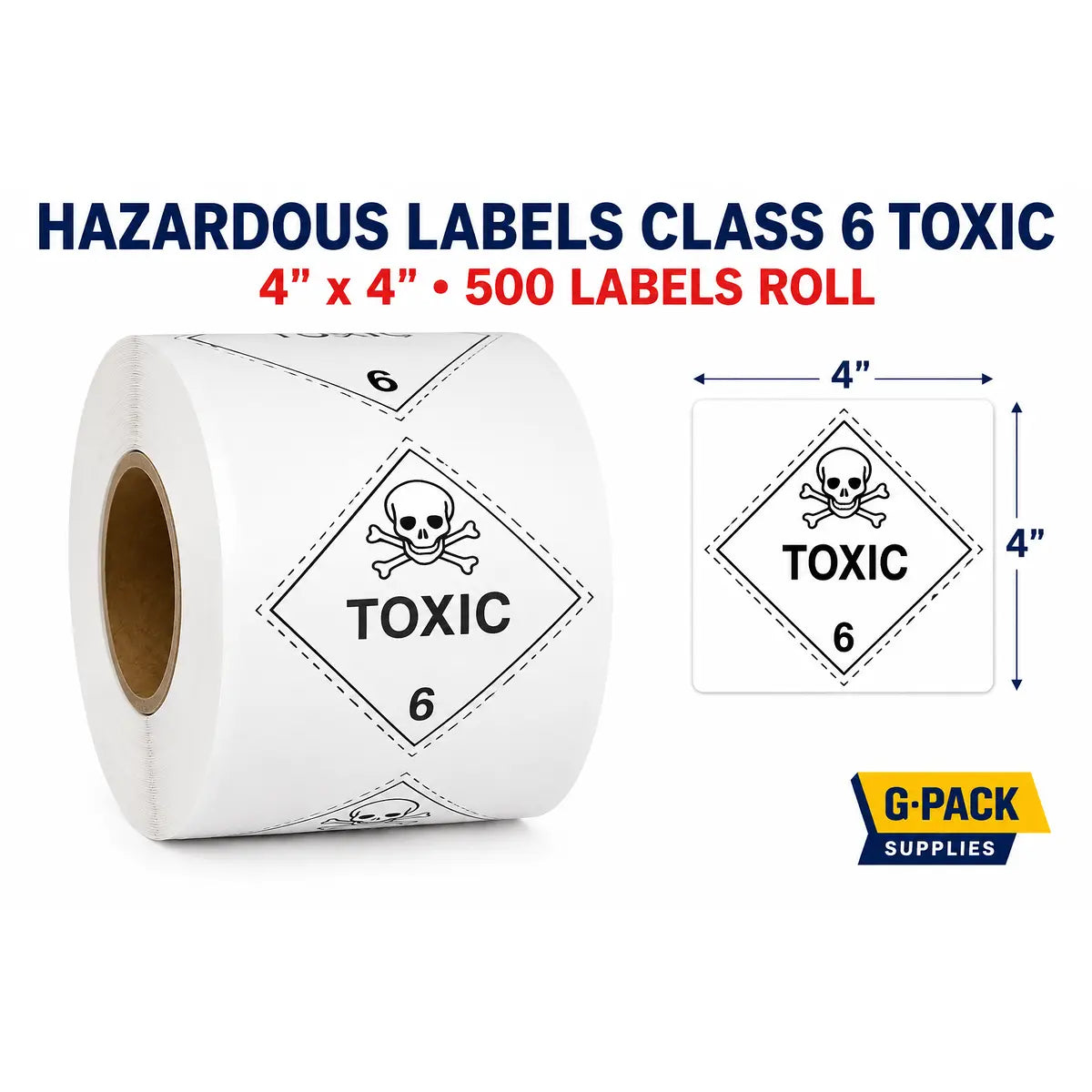Hazardous Labels Class 6 Toxic – 4 x 4 – 500 Labels Roll | Gpack Supplies