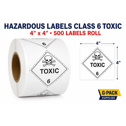 Hazardous Labels Class 6 Toxic – 4 x 4 – 500 Labels Roll | Gpack Supplies
