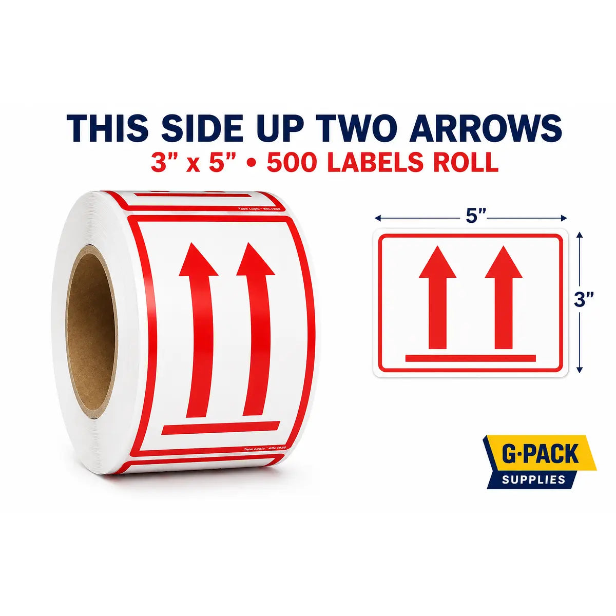 Shipping Labels This Side Up Two Arrows – 3 x 5 – 500 Labels Roll | Gpack Supplies