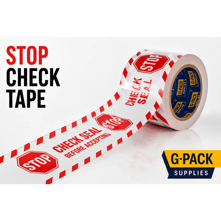 Stop Check Content Printed Security Tape – 3 x 110 yd – 24 Rolls Case | Gpack Supplies