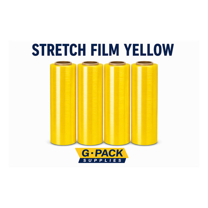 Stretch Film Yellow 18 x 1000 – 85 Gauge – Colored Pallet Wrap – 4 Rolls Case - alternate product view 1 - Gpack Supplies